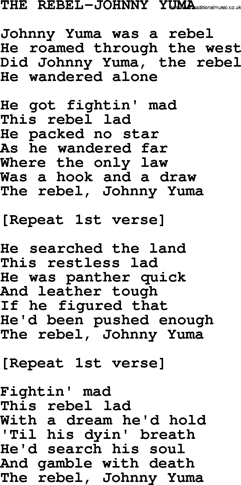 Johnny Cash song The Rebel-johnny Yuma.txt lyrics